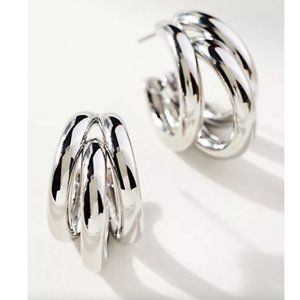 NEW ~ Anthropologie Silver Triple Hoop Huggie Earrings